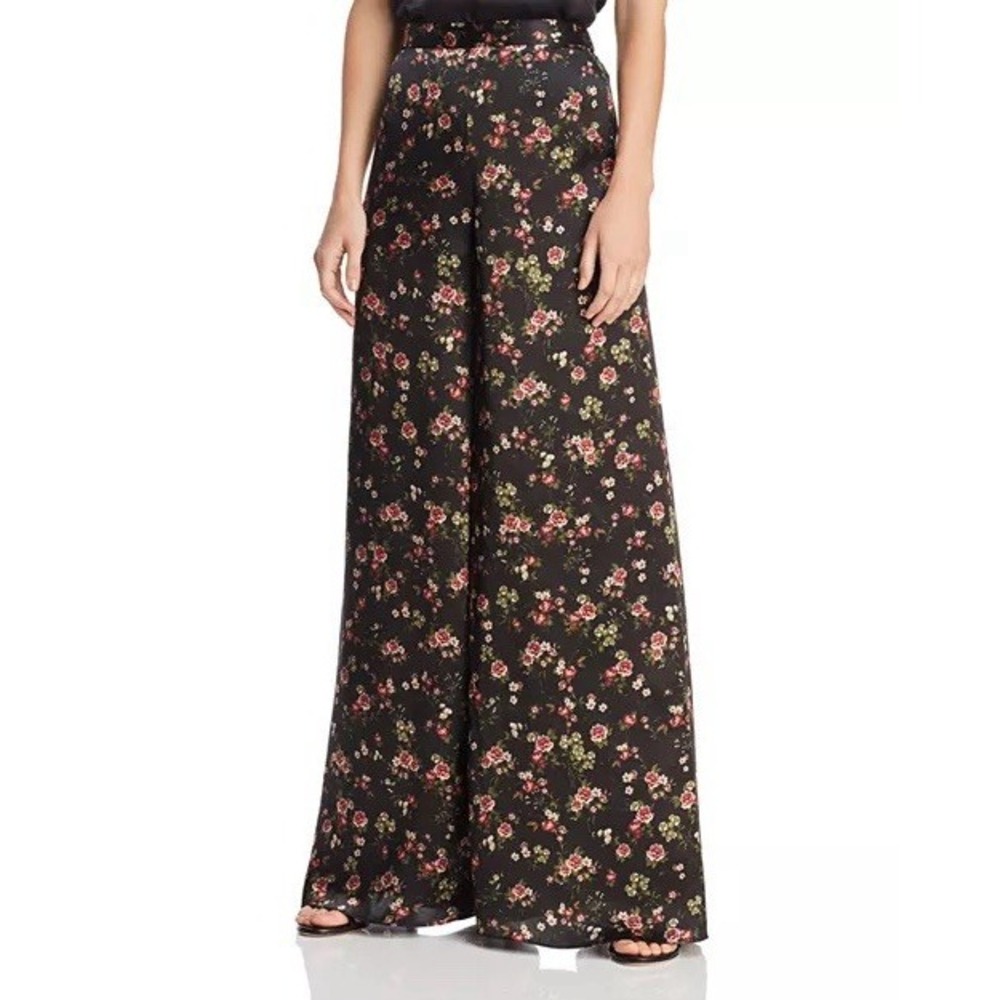 CAMI NYC The Tommy 100% SILK Women's Black Floral Wide Leg Pants Size S/P